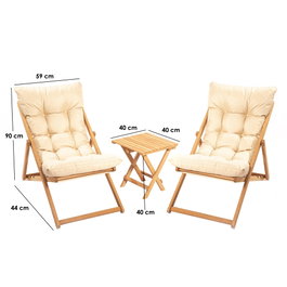 Hanah Home Conjunto de mesa y sillas de jardín My005, Madera de haya, Marrón y Crema